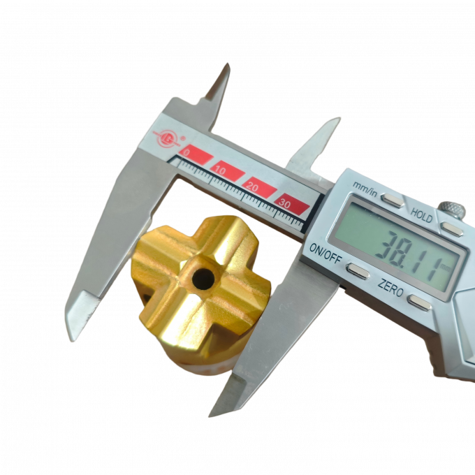 38mm 11Â° Tapered Cross Drill Bit - Front view showing X-shaped cutting structure and tungsten carbide inserts